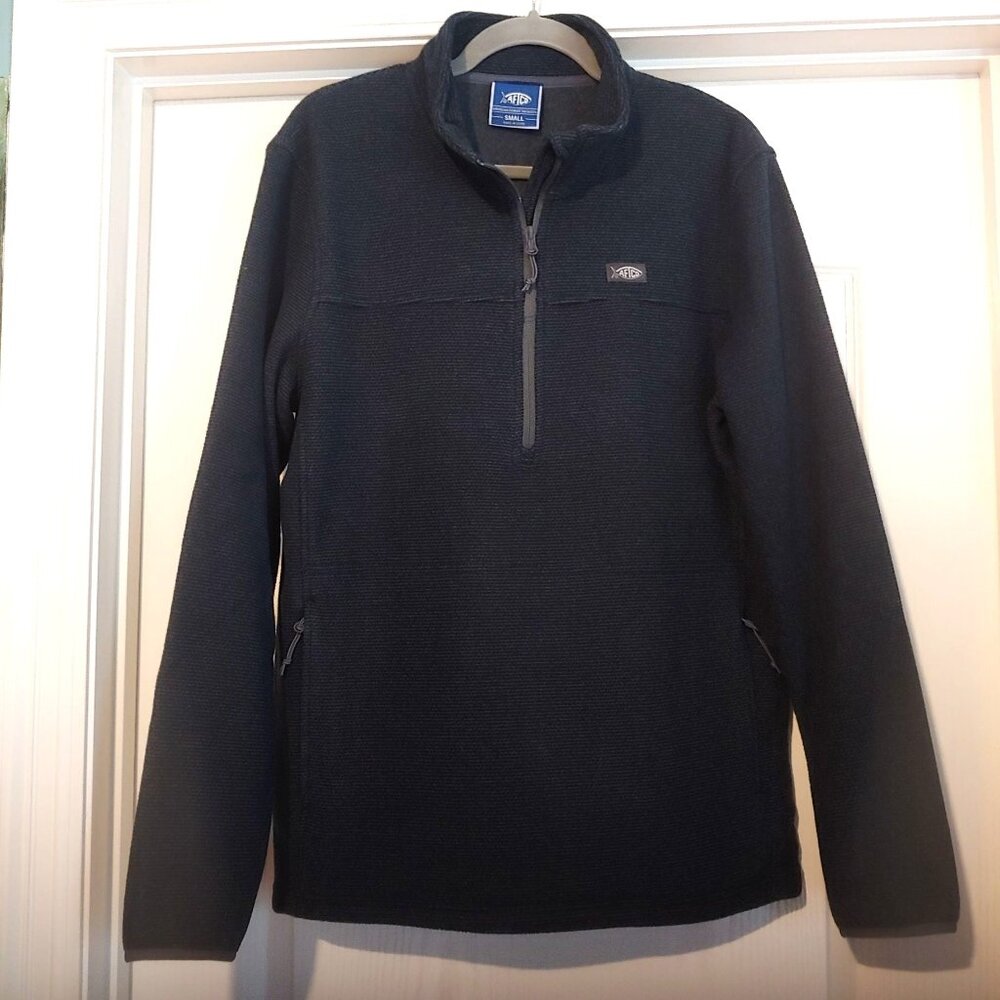 AFTCO Blue Classic Fleece Fishing Tech Soft Half Zip Pullover Camping S